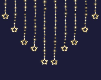 Visuel 1 du produit Stalactite lumineuse avec étoiles connectable x3 à 212 micro-LED blanc chaud et câble argent  - L 1,5 m x H 1 m