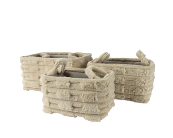 Visuel 1 du produit Panier rectangulaire en polyester brun clair avec poignées - 40 x 30 x 22 cm