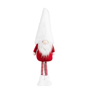 Visuel 1 du produit Peluche décorative de Noël gnome debout avec bonnet fourrure en polyester coloris rouge et blanc - petit modèle H 63 cm