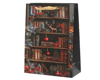 Visuel 1 du produit Sac cadeau en papier décor bibliothèque multicolore moyen modèle - 18 x 8 x 24 cm