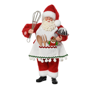 Visuel 1 du produit Père Noël cuisinier rouge en plastique avec tablier et fouet - 16 x 11 x 28 cm