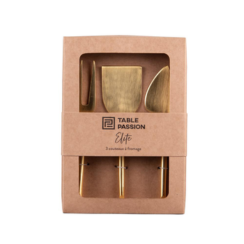 Visuel 2 du produit Service de 3 couverts à fromage en métal finition dorée Elite -17,5 cm