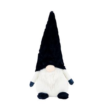 Visuel 1 du produit Peluche décorative de Noël gnome assis fourrure en polyester coloris bleu et blanc - petit modèle H 50 cm