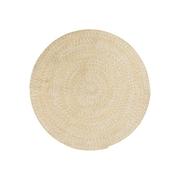 Visuel 1 du produit Tapis rond tressé jaune et blanc en coton - Ø 100 cm