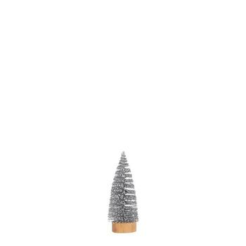 Visuel 1 du produit Arbre scintillant argent sur socle rond en bois - Ø 6 x H 15 cm