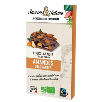 Visuel 1 du produit Chocolat noir amandes entières bio Saveurs et Nature - 100 g