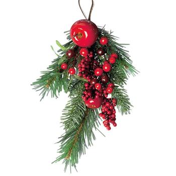Visuel 1 du produit Suspension branche de sapin vert avec pommes et baies rouges - 50 cm