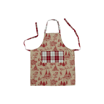 Visuel 1 du produit Tablier en coton beige et bordeaux décor hiver - 70 x 85 cm