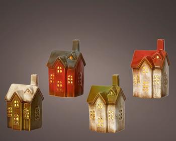 Visuel 1 du produit Maison à poser en grès coloré avec LED - 8,5 x 10 x 16,5 cm