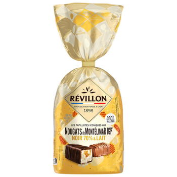Visuel 1 du produit Sachet de nougats de Montélimar IGP chocolat noir et chocolat au lait Révillon - 370 g