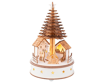 Visuel 1 du produit Village animé lumineux rond en contreplaqué avec sapin à 5 LED blanc chaud Dicken’s - Ø 15 x H 25 cm
