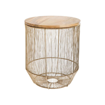 Visuel 1 du produit Corbeille filaire en métal doré avec plateau amovible en bois de manguier - Ø 29 x H 34 cm