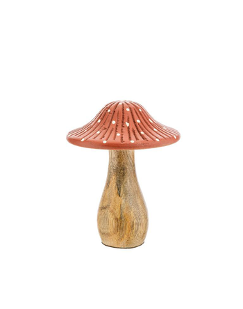 Visuel 1 du produit Champignon à poser tête emaillée coloris rouge en bois de manguier - 13 x 10 x 10 cm