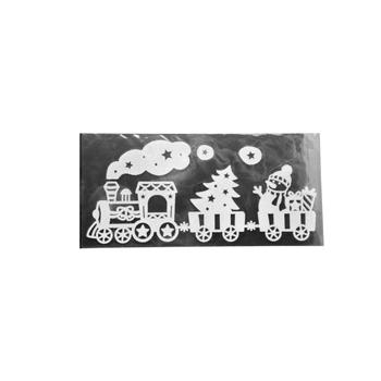 Visuel 1 du produit Décoration de Noël sticker floqué train, sapin et bonhomme de neige en PVC coloris blanc - 23 x 49 cm