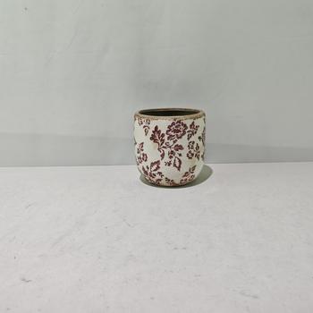 Visuel 1 du produit Cache-pot vintage à fleurs coloris multicolore en céramique - 14,5 x 13 cm