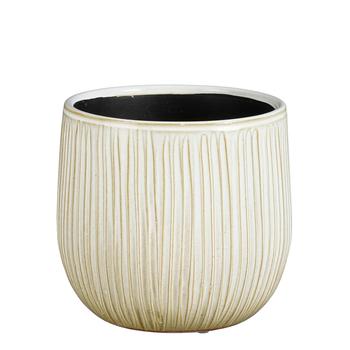 Visuel 1 du produit Pot rond cannelé coloris beige en céramique Pablo Mica Decorations - 19 x Ø 21 cm