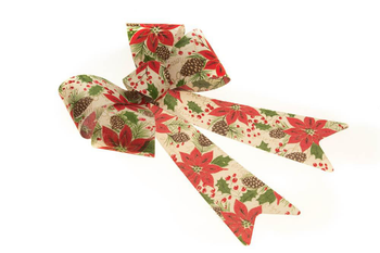 Visuel 1 du produit Nœud en PVC aspect jute avec motif poinsettias rouge - 22,9 x 39 cm