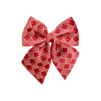Visuel 1 du produit Ensemble de 2 nœuds à carreaux en polyester bordeaux et or - 12 x 13 cm