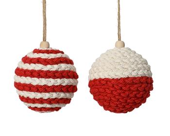 Visuel 1 du produit Boule de Noël effet tricot en polyester rouge et blanc - Ø 8 cm
