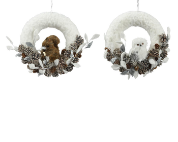 Visuel 1 du produit Couronne de neige en polyester blanc à paillettes avec animal - Ø 33 x H 8 cm