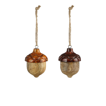 Visuel 1 du produit Suspension décorative gland coloris marron en bois de manguier - Ø 5 cm