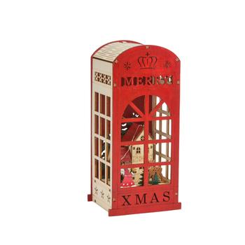 Visuel 1 du produit Décoration lumineuse de Noël Scénette Père Noël au téléphone en bois coloris rouge LED blanc chaud intérieur - H 23,5 cm