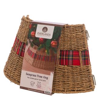 Visuel 1 du produit Cache-pied pour sapin de Noël de 180 cm motif tartan en osier - Ø 57 x H 28 cm