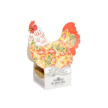 Visuel 2 du produit Véritable œuf coquille au chocolat praliné avec éclats de noisettes dans étui forme poule Le Petit Duc - 50 g