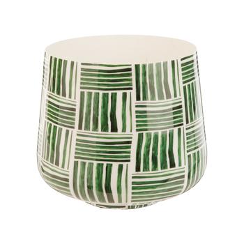Visuel 1 du produit Cache-pot strié coloris vert en zinc taille L - Ø 29 x 26 cm