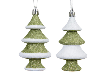 Visuel 1 du produit Sapin en polystyrène vert et blanc à paillettes à suspendre - 10 x 5,5 x 5,5 cm