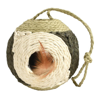 Visuel 1 du produit Griffoir rond en corde vert avec plumes naturelles Bobby Griffoir Facette - Ø 10 cm