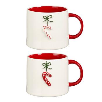 Visuel 1 du produit Mug en grès blanc intérieur rouge à motif sucre d’orge - Ø 10 x H 10 cm