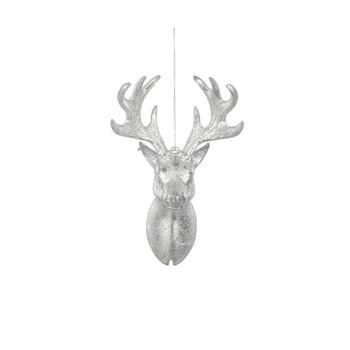 Visuel 1 du produit Tête de renne à suspendre en plastique argenté - 14 x 8,5 x 5 cm
