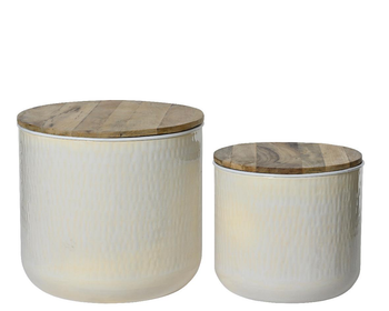 Visuel 1 du produit Table appoint en fer beige crème T2 - Ø 36 x H 32 cm