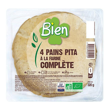 Visuel 1 du produit Pains pita à la farine complète bio Bien x 4 – 320 g