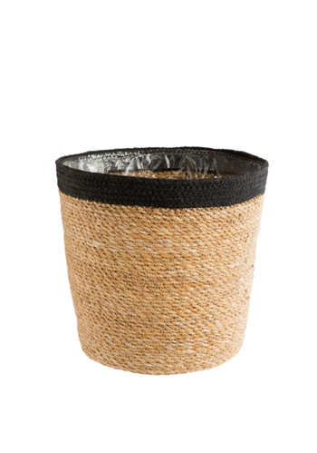 Visuel 1 du produit Cache-pot vannerie naturelle avec rebord noir coloris beige - 15 x 14 x 12 cm