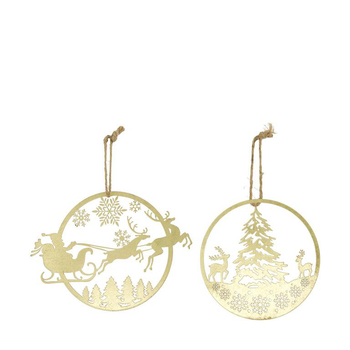 Visuel 1 du produit Décoration ronde à suspendre en métal doré scène de Noël - Ø 18 cm