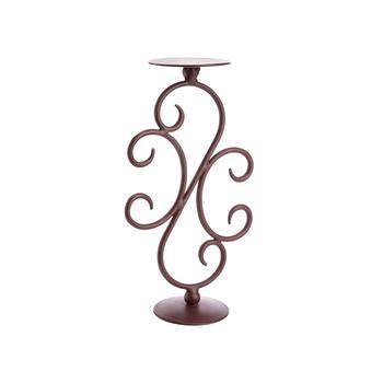 Visuel 1 du produit Bougeoir arabesque en métal bordeaux - 16 x 9,5 x 30 cm