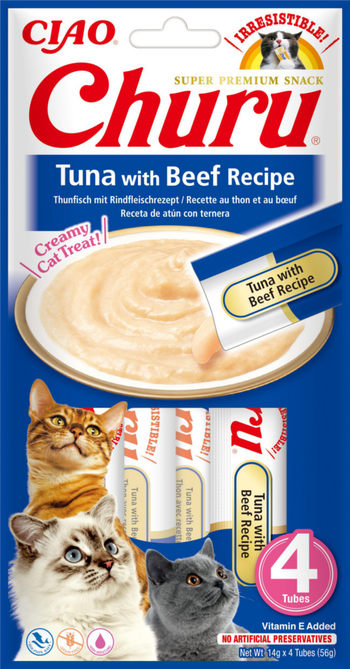 Visuel 1 du produit Friandise en crème pour chat thon et bœuf Inaba Ciao Churu - 4 x 14 g