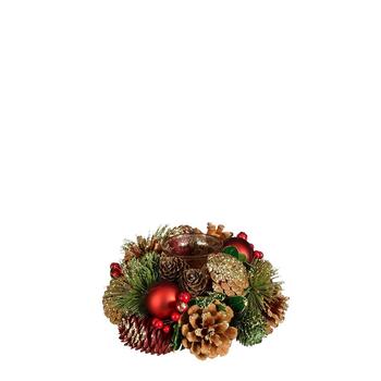 Visuel 1 du produit Bougeoir couronne avec mousse et pommes de pin Eton - Ø 19 x H 9 cm