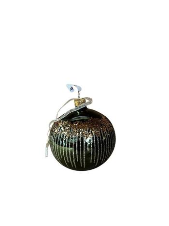 Visuel 1 du produit Boule de Noël en verre à frise de traits vert pin - Ø 8 cm