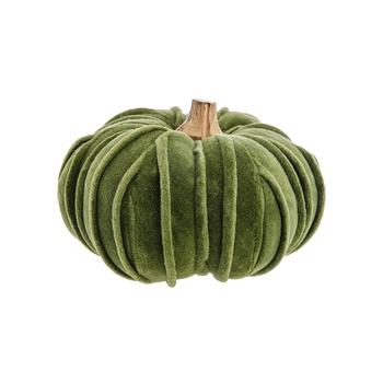 Visuel 1 du produit Citrouille décorative en bois et tissu velours vert - Ø 15 x H 12 cm