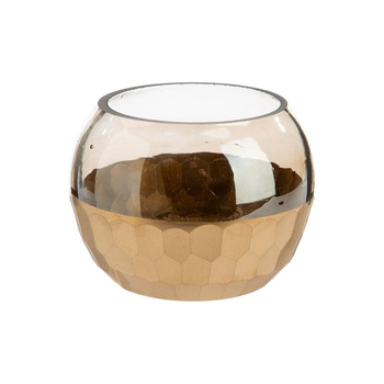 Visuel 1 du produit Photophore en verre or à motif nid d’abeille - Ø 8 x H 7 cm