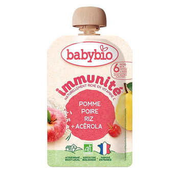 Visuel 1 du produit Gourde de purée de fruits bio pomme poire riz acérola Babybio immunité - 100 g