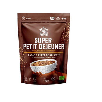 Visuel 1 du produit Super Petit-déjeuner bio cacao, purée de noisette Iswari - 360 g