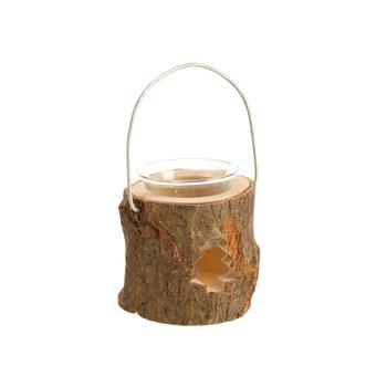 Visuel 1 du produit Photophore de Noël à suspendre en bois ajouré et verre - 8 x 9,5 x 15 cm