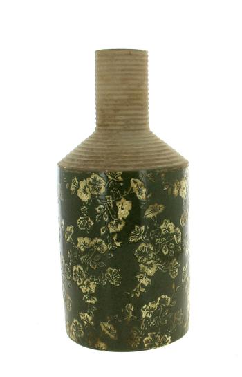 Visuel 1 du produit Vase bouteille en céramique verte à décor feuillage - Ø 15 x H 32 cm
