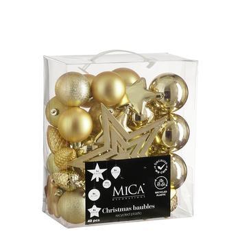 Visuel 1 du produit Boîte de 40 boules et décorations incassables en plastique or - Ø 8 cm