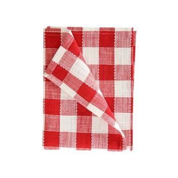 Visuel 1 du produit Torchon en coton à carreaux crème et rouge - 70 x 50 cm
