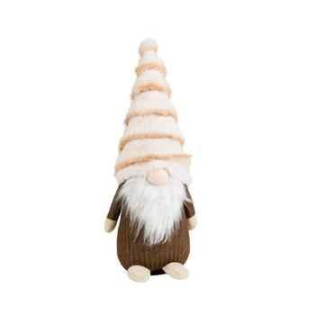 Visuel 1 du produit Peluche décorative de Noël gnome assis bonnet fourrure en polyester coloris marron et crème - H 42 cm